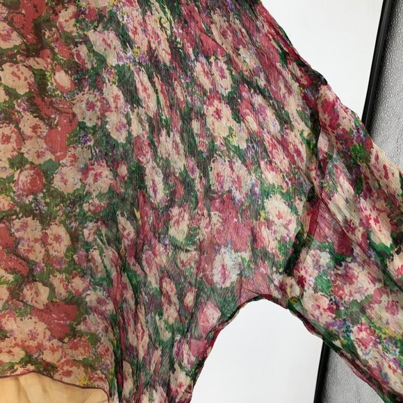 Sundance Floral 100% Silk Tiered Oversized Flowy Breezy Semi Sheer Top/Blouse XS - Picture 13 of 16
